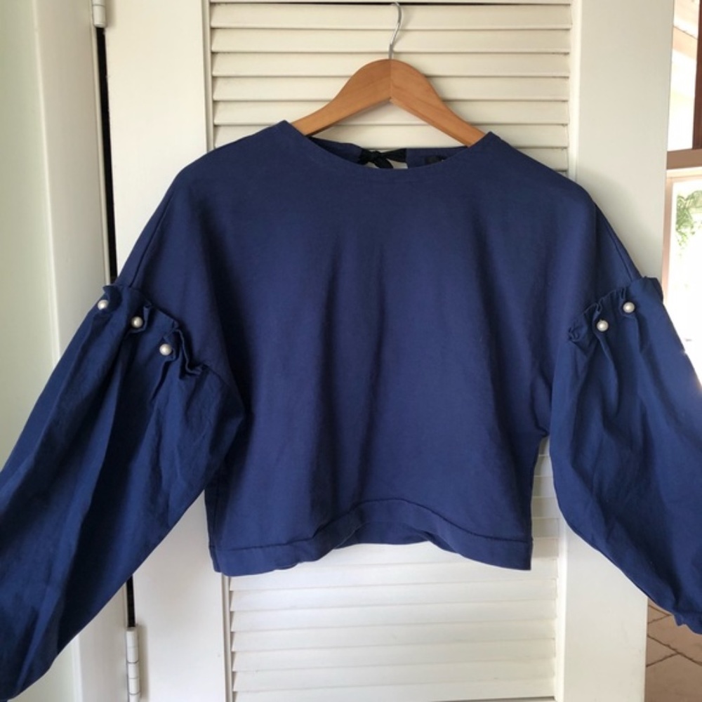 NWT Zara blue pearls sleeves blouse - Picture 5 of 5